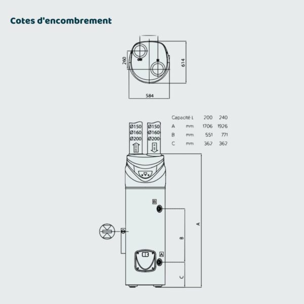 NUOS PRIMO HC A+ 242L - Chauffe-eau thermodynamique sur socle